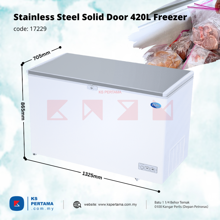 Stainless Steel Solid Door Chest Freezer